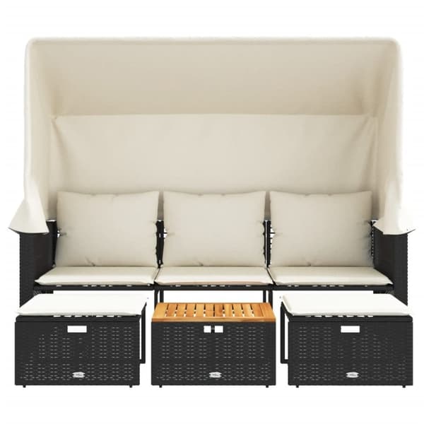 vidaXL 3-personers havesofa med baldakin og skamler polyrattan sort
