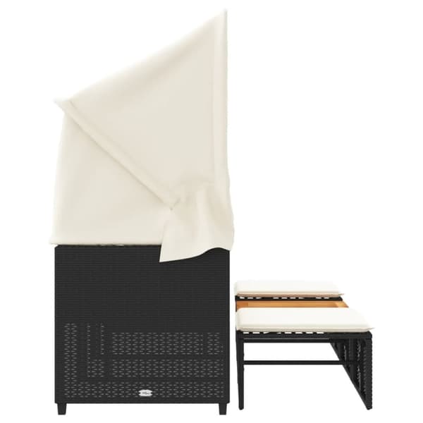 vidaXL 3-personers havesofa med baldakin og skamler polyrattan sort
