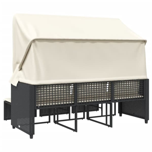 vidaXL 3-personers havesofa med baldakin og skamler polyrattan sort
