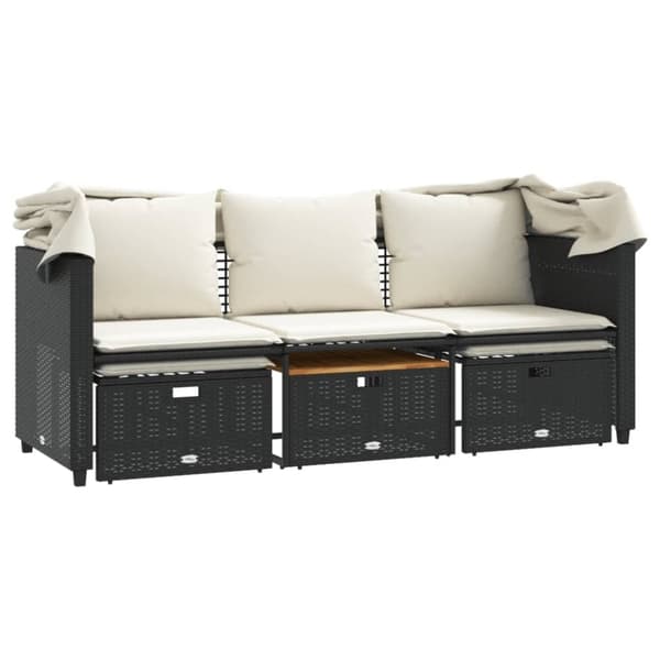 vidaXL 3-personers havesofa med baldakin og skamler polyrattan sort