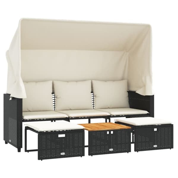 vidaXL 3-personers havesofa med baldakin og skamler polyrattan sort
