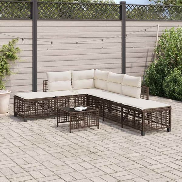 vidaXL hjørnesofasæt til haven 3 dele med hynder polyrattan brun