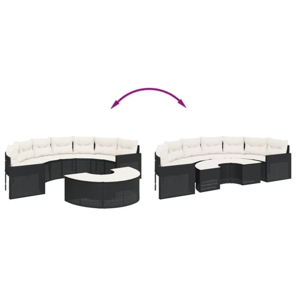 vidaXL sofasæt til haven 2 dele halvrund polyrattan sort