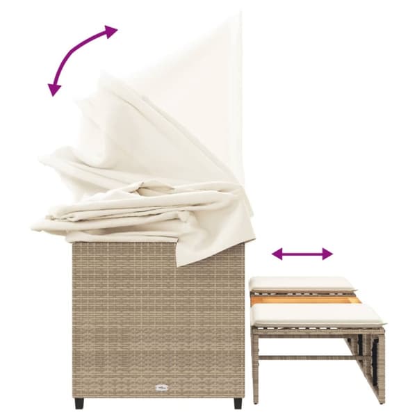 vidaXL Trädgårdssoffa 3-sits med tak och pallar beige konstrotting