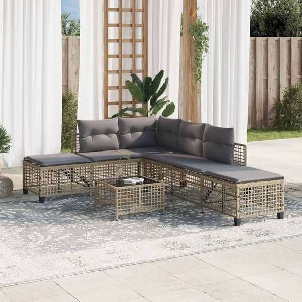 vidaXL hjørnesofasæt til haven 3 dele med hynder polyrattan beige
