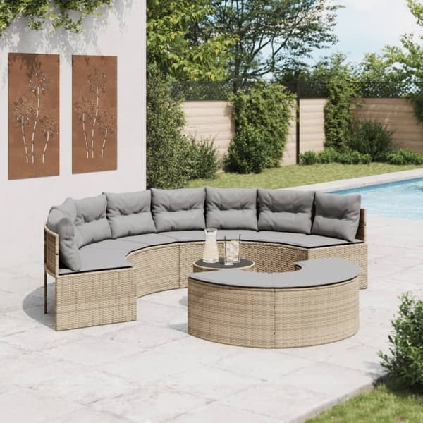 vidaXL sofasæt til haven 3 dele halvrund polyrattan beige