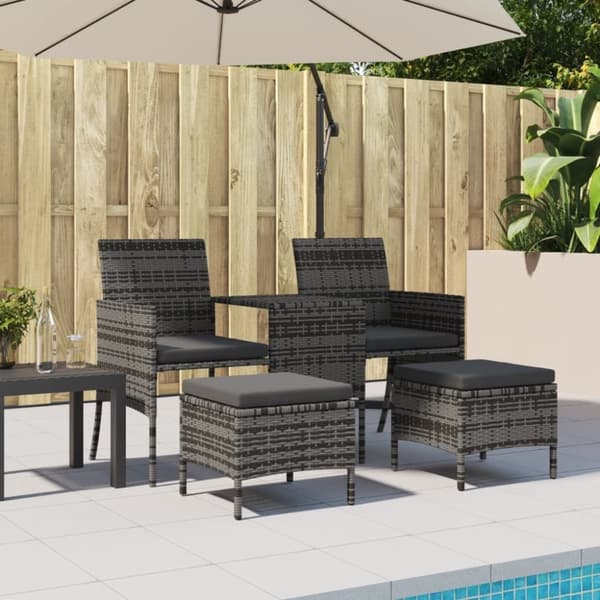 vidaXL 2-personers havesofa med bord og skamler polyrattan grå