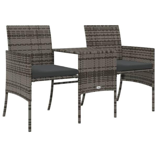vidaXL 2-personers havesofa med bord og skamler polyrattan grå