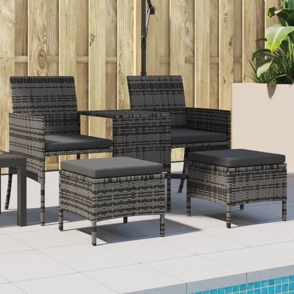 vidaXL 2-personers havesofa med bord og skamler polyrattan grå