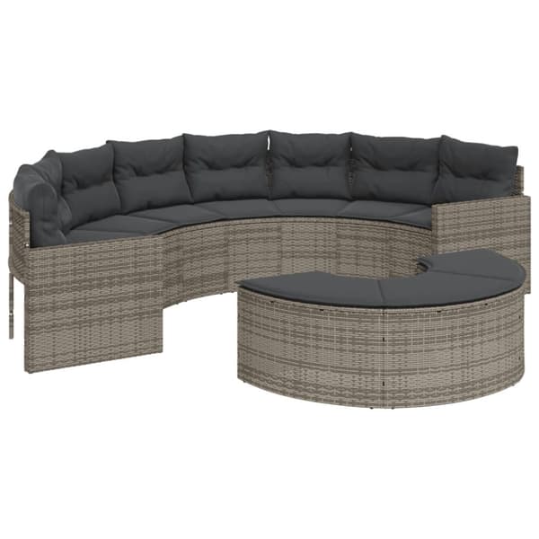 vidaXL havesofa med hynder halvrund polyrattan grå