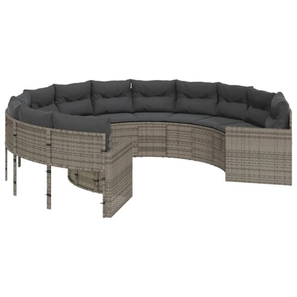 vidaXL havesofa med hynder rund polyrattan grå