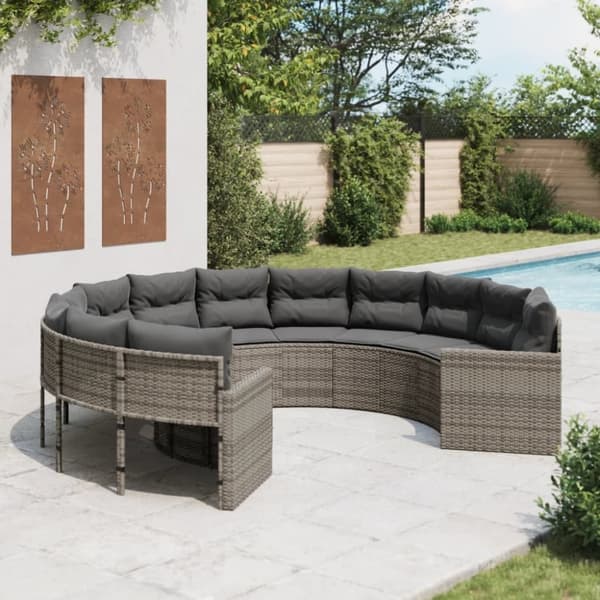 vidaXL havesofa med hynder rund polyrattan grå