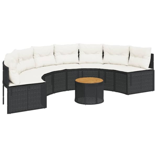 vidaXL havesofa med bord og hynder halvrund polyrattan sort