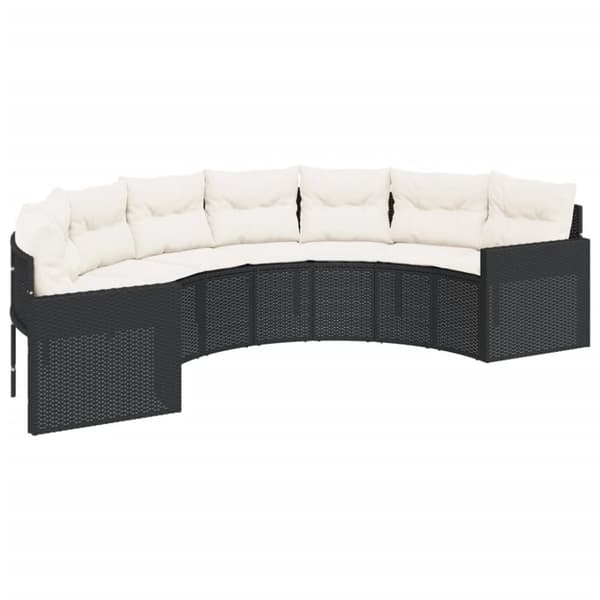 vidaXL havesofa med hynder halvrund polyrattan sort
