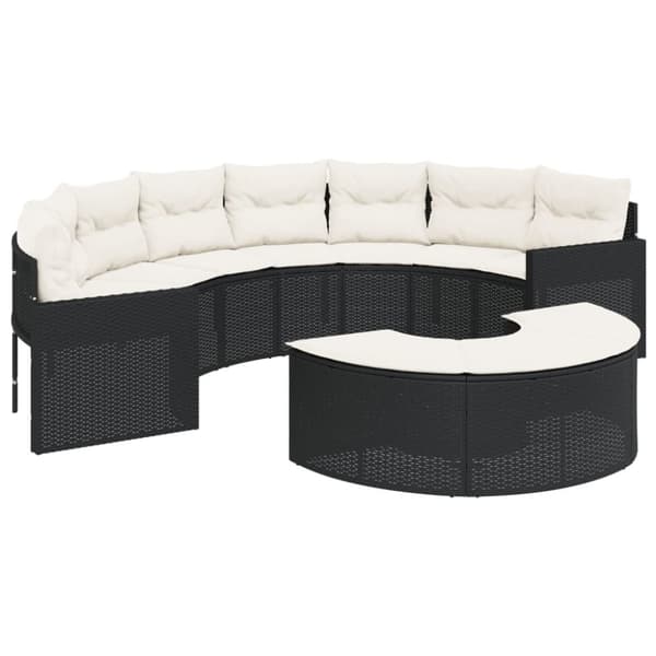 vidaXL havesofa med hynder halvrund polyrattan sort