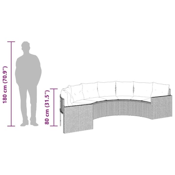 vidaXL havesofa med hynder halvrund polyrattan sort