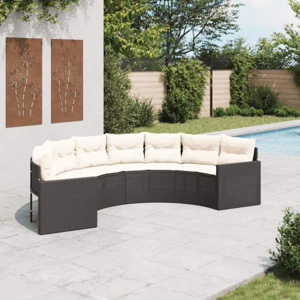 vidaXL havesofa med hynder halvrund polyrattan sort