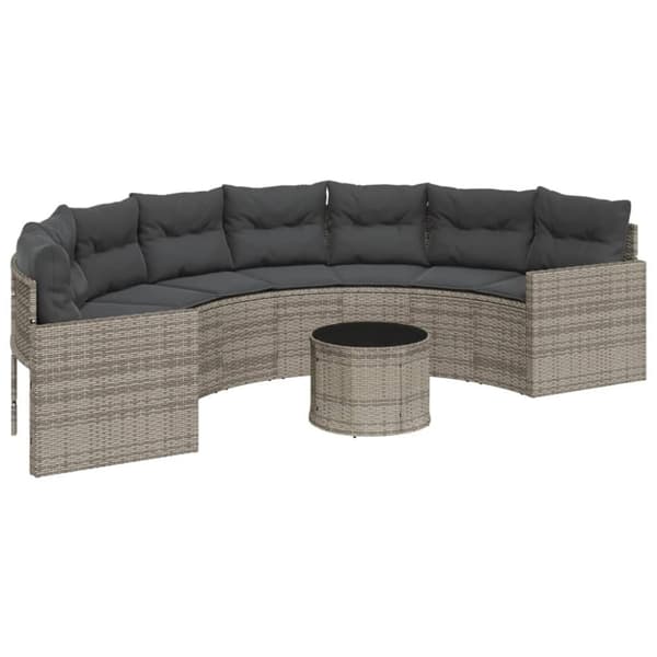 vidaXL havesofa med bord og hynder halvrund polyrattan grå