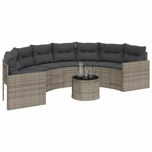 vidaXL havesofa med bord og hynder halvrund polyrattan grå