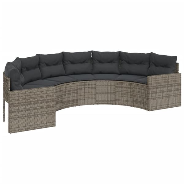 vidaXL havesofa med bord og hynder halvrund polyrattan grå