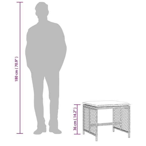 vidaXL haveskamler 4 stk. med hynder 41x41x36 cm polyrattan lysegrå