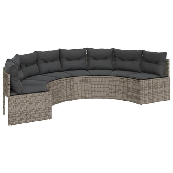 vidaXL havesofa med hynder halvrund polyrattan grå