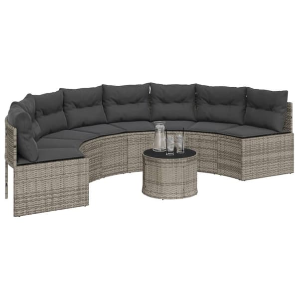 vidaXL havesofa med hynder halvrund polyrattan grå
