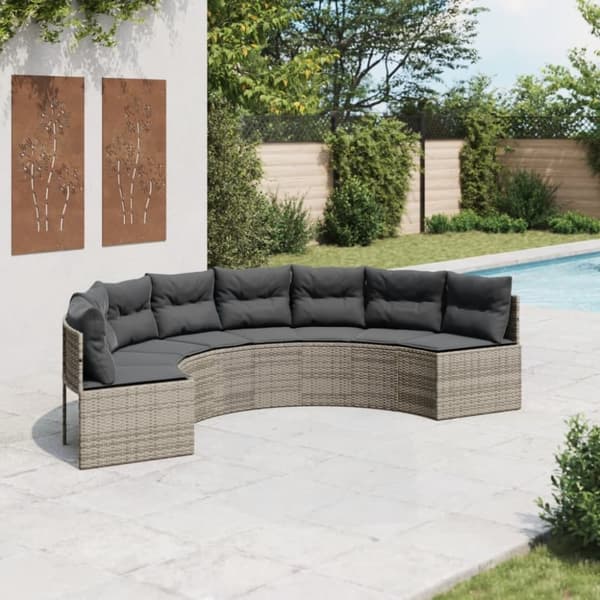 vidaXL havesofa med hynder halvrund polyrattan grå
