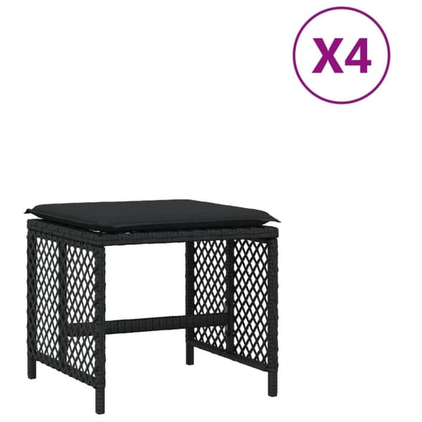 vidaXL haveskammel med hynder 4 stk. 41x41x36 cm polyrattan sort