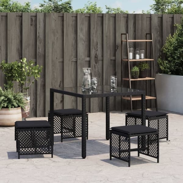 vidaXL haveskammel med hynder 4 stk. 41x41x36 cm polyrattan sort