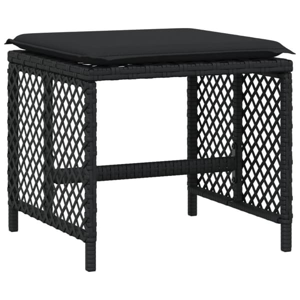 vidaXL haveskammel med hynder 4 stk. 41x41x36 cm polyrattan sort