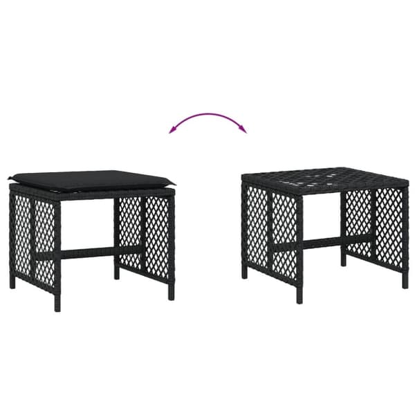 vidaXL haveskammel med hynder 4 stk. 41x41x36 cm polyrattan sort