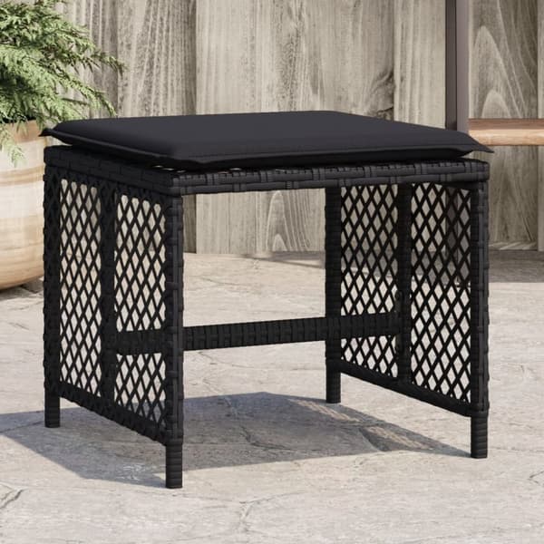 vidaXL haveskammel med hynder 4 stk. 41x41x36 cm polyrattan sort