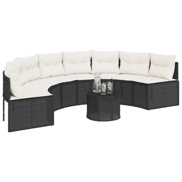 vidaXL havesofa med hynder halvrund polyrattan sort