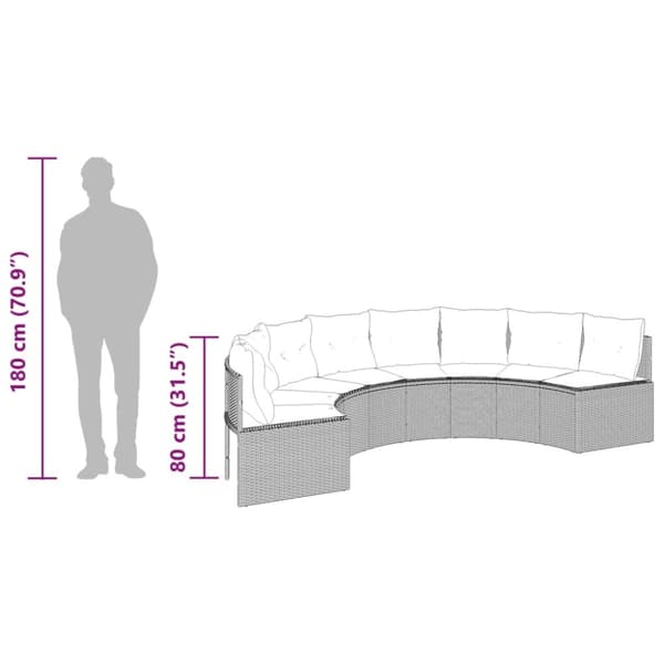 vidaXL havesofa med hynder halvrund polyrattan sort