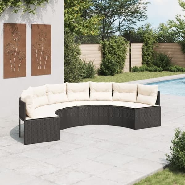 vidaXL havesofa med hynder halvrund polyrattan sort