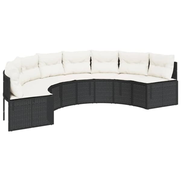 vidaXL havesofa med hynder halvrund polyrattan sort