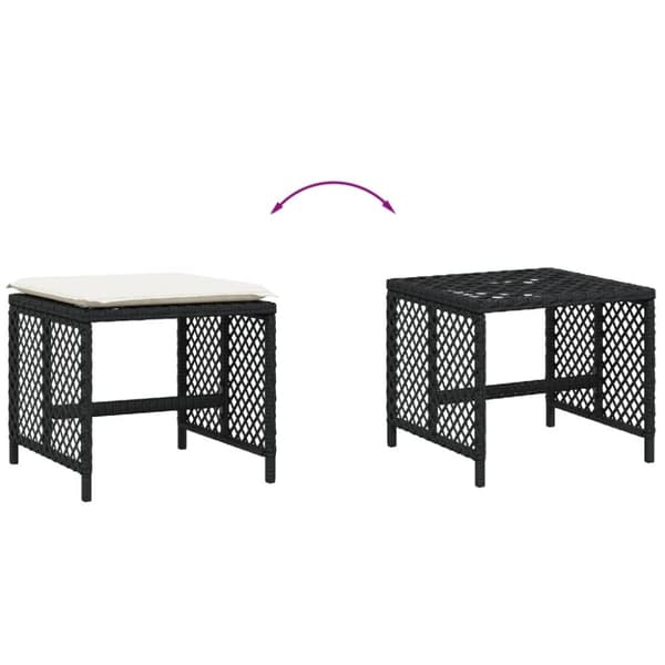 vidaXL haveskammel med hynder 4 stk. 41x41x36 cm polyrattan sort