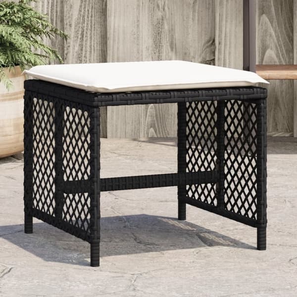 vidaXL haveskammel med hynder 4 stk. 41x41x36 cm polyrattan sort