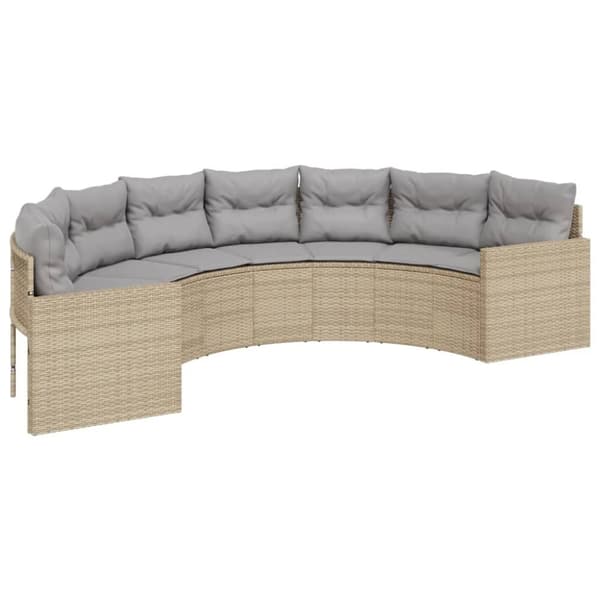 vidaXL Trädgårdssoffa med bord och dynor halvrund beige konstrotting