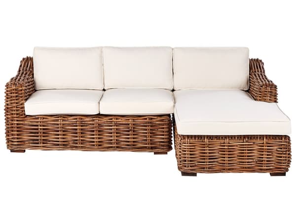 Havesofa Nature Rattan 3-personers Hvide hynder med aftageligt betræk Rustik og bohemeagtig stil Hjørnesofa Udendørs