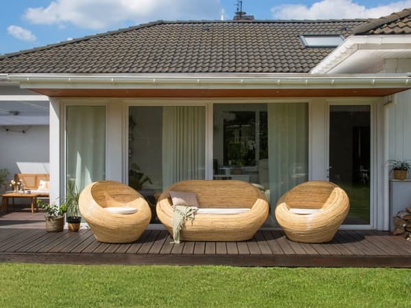 Hagesofa i Naturrotting med Sittepute Beige 2 Seter Innendørs Utendørs Boho Style