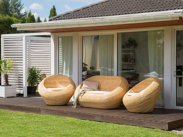 Hagesofa i Naturrotting med Sittepute Beige 2 Seter Innendørs Utendørs Boho Style
