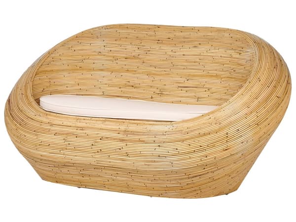 Hagesofa i Naturrotting med Sittepute Beige 2 Seter Innendørs Utendørs Boho Style