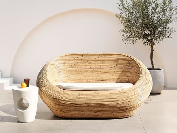 Hagesofa i Naturrotting med Sittepute Beige 2 Seter Innendørs Utendørs Boho Style
