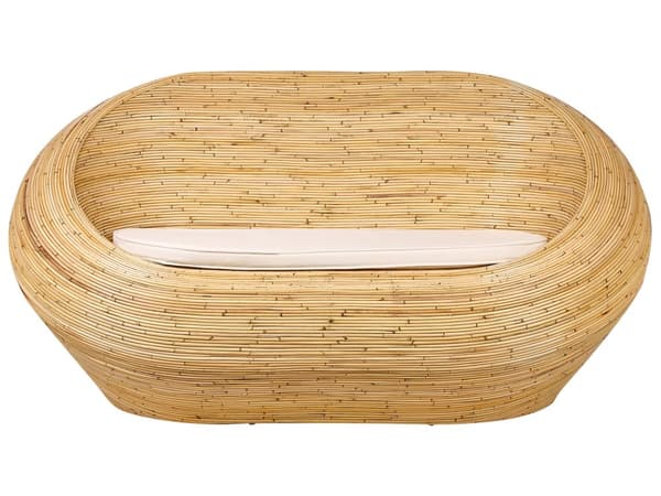 Hagesofa i Naturrotting med Sittepute Beige 2 Seter Innendørs Utendørs Boho Style