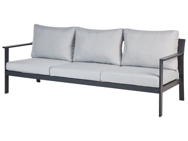 3-personers havesofa i aluminium Mørkegrå aluminiumsramme Lysegrå hynder i vandafvisende stof Have udendørsbrug