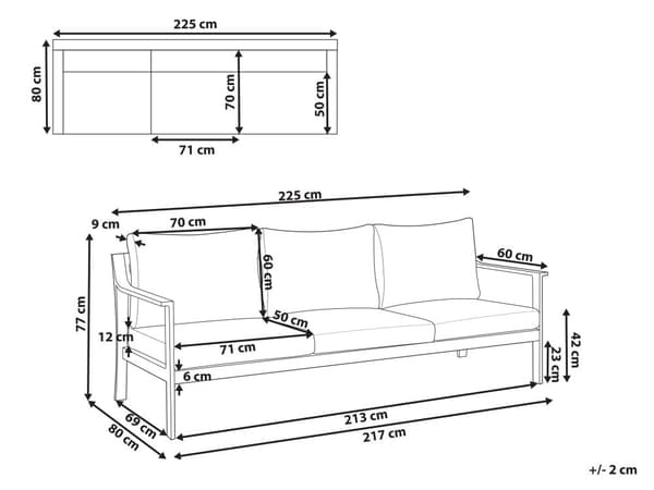 3-seters Sofa Aluminium Hagesofa Mørkegrå Aluminiumsramme Lysegrå Vannavvisende Stoffputer