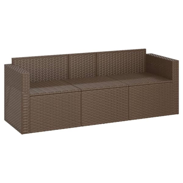Trädgårdssoffa 3-sits med dynor konstrotting brun