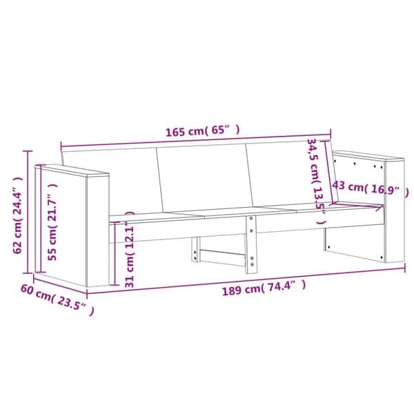 Trädgårdssoffa 3-sits vaxbrun 189x60x62 cm massiv furu